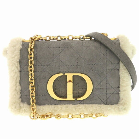 Dior Handbags - Christian Dior Caro Mouton Suede Gray Chain Shoulder Bag